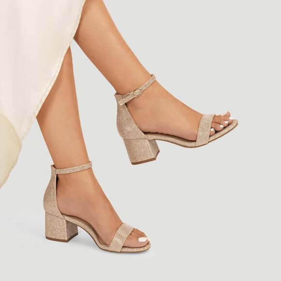 Dream Pairs Women's Gold Glitter Chunky Block Heel Ankle Strap Sandals Shoes - Picture 7 of 8